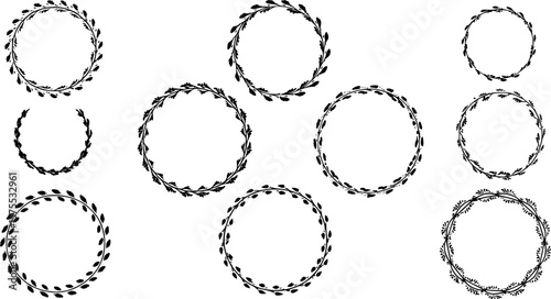 Laurels frames branches with circle borders vector collection. Vintage floral wreaths with leaves , flower, herb, swirls, ornate. Decorative elements for logo, wedding invitation, banner, packaging