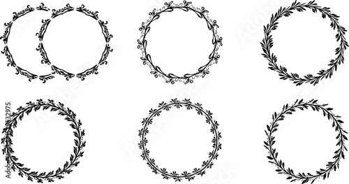 Laurels frames branches with circle borders vector collection. Vintage floral wreaths with leaves , flower, herb, swirls, ornate. Decorative elements for logo, wedding invitation, banner, packaging