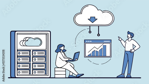 Cloud Storage Connection and Web Hosting – Flat Vector Illustration of Business Technology, Online Servers, and Digital Service Infrastructure