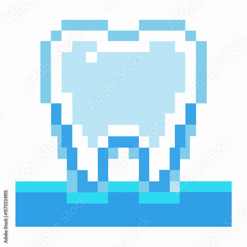 Pixel art healthy tooth illustration with blue base dental care, oral hygiene, dental clinic, clean teeth graphic icon