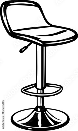 Modern adjustable bar stool with backrest minimalist black line art illustration, contemporary home furniture design concept