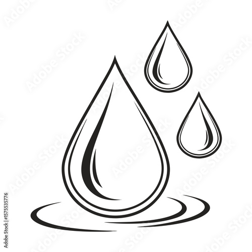 Black and white water drops illustration on white background