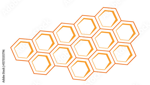 Abstract honeycomb structure with orange and yellow outlines on a white background