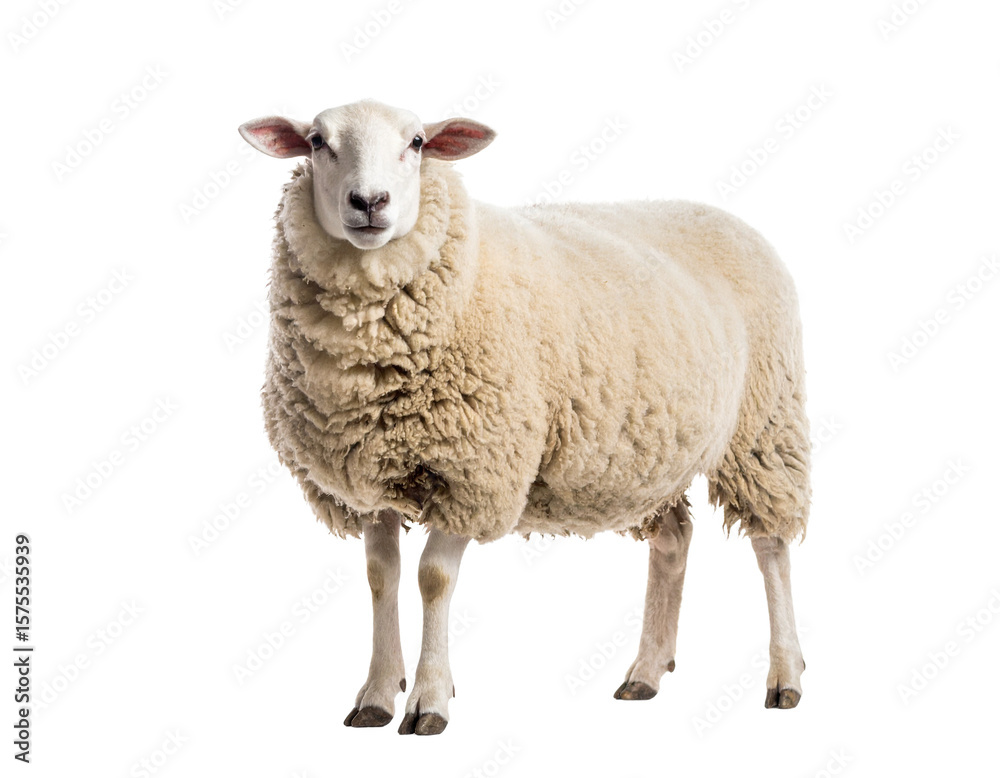 Obraz premium Fluffy White Sheep Isolated on White Background
