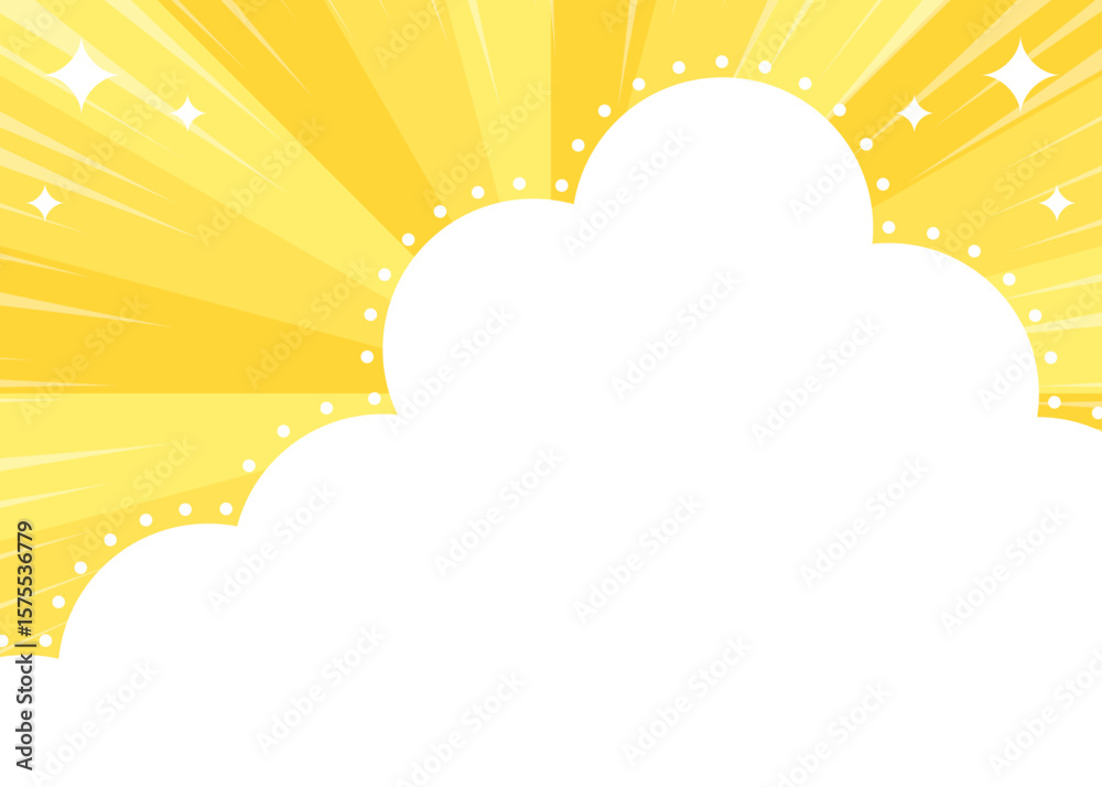 Fototapeta premium 雲のデザインの背景フレーム、サンバースト、集中線と光のデコレーション
