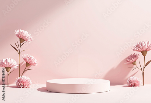 pink backdrop stage for presentations, cosmetics backdrop.
