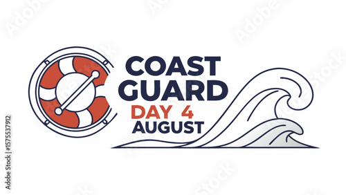 Celebrate coast guard day on august 4th with a lifesaver ring and stylized ocean wave graphic