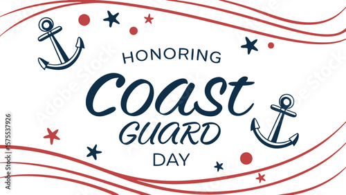 Celebrate coast guard day on august 4th with a lifesaver ring and stylized ocean wave graphic