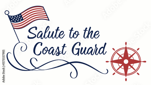 Salute to the coast guard with american flag and nautical compass rose emblem