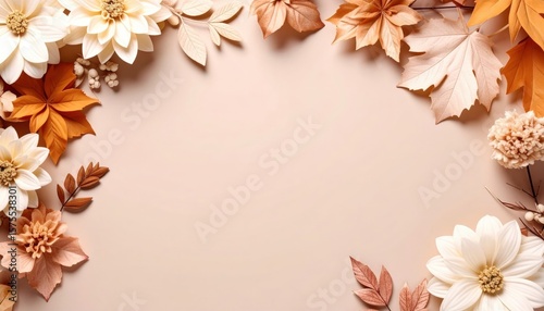 Autumn floral decoration nature image warm colors top-down view seasonal aesthetics