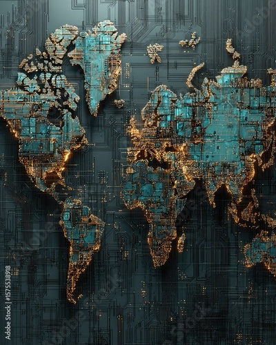World map, metallic,  layered,  industrial