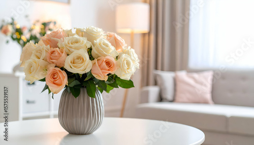 Pastel Roses in Modern Living Room.