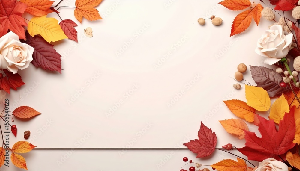 Obraz premium Autumn floral arrangement nature digital art cozy environment bird's eye view seasonal aesthetics