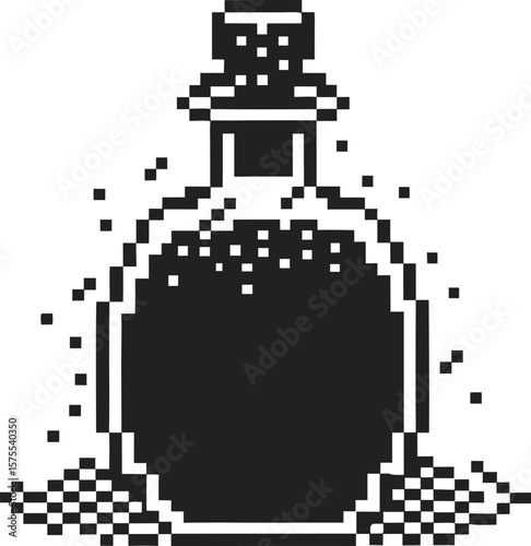 Pixel art potion bottle icon retro glass flask with cork stopper, vintage digital design, 8 bit magic elixir concept