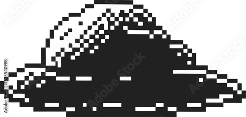 retro ufo illustration in pixel art black and white spaceship design, vintage sci fi extraterrestrial alien concept