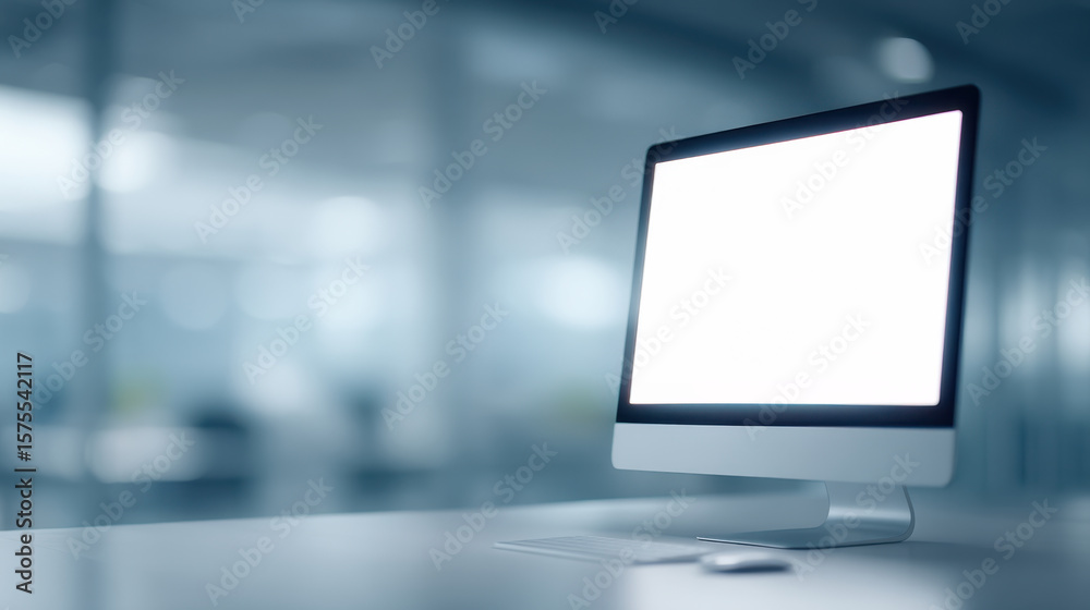 Farewell message on computer screen in modern office environment with employee workspace and blurred background Farewell message on computer screen in modern office environment with employee workspace and blurred background