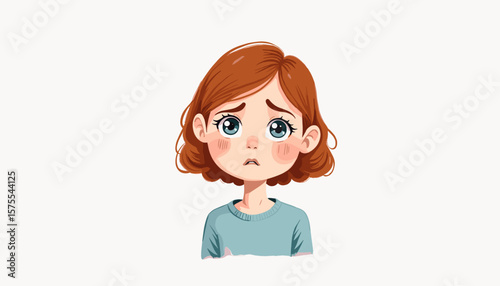 Concerned girl displaying sadness in illustrative style, emotional depth