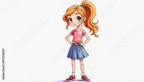 Confident girl posing in casual outfit, youthful self-expression