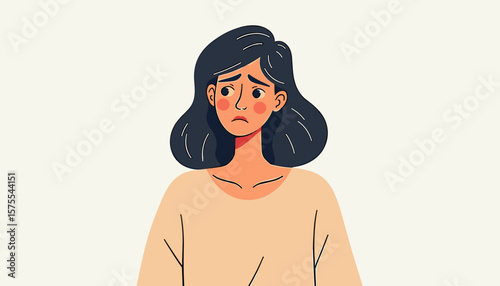 Nervous South Asian woman expressing concern, emotional introspection