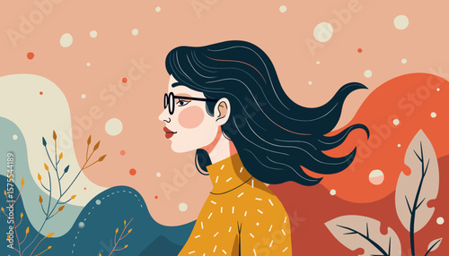 Contemplative woman with glasses enjoying nature, inner reflection