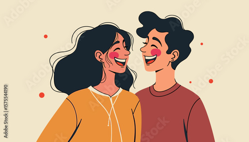 Joyful young queer couple laughing together, celebration of love