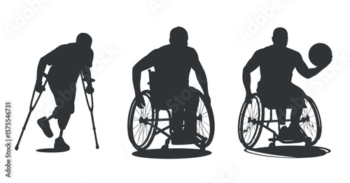 Silhouettes of People with Disabilities Wheelchair Users and Person Using Crutches Symbolizing Inclusion Accessibility and Support for Individuals with Mobility Challenges