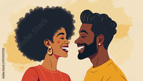 Laughing mixed-race couple sharing joy, happiness and connection