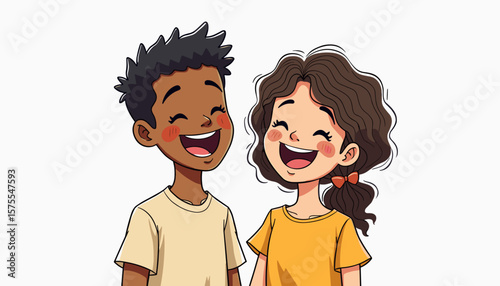 Happy mixed-race children laughing together, joy and friendship