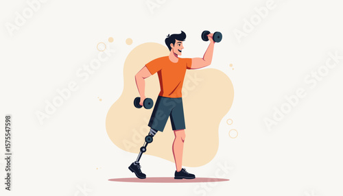 Young man exercising with prosthetic leg, strength and resilience