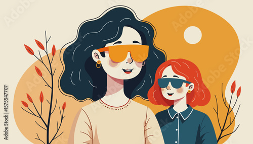 Two friends enjoying sunny day with sunglasses, vibrant friendship