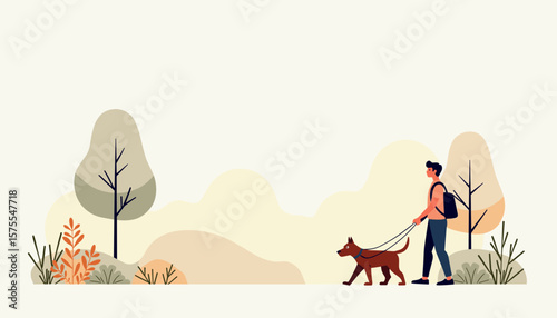 Man walking guide dog in peaceful park, companionship and trust