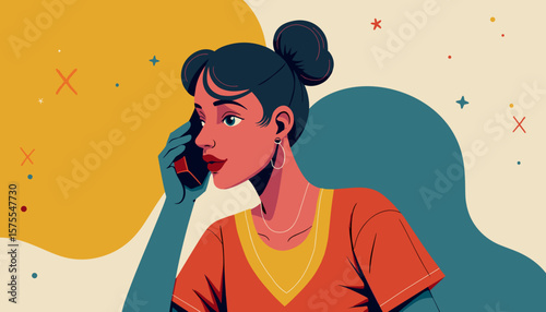 Deaf woman engaged in phone call, communicating with confidence