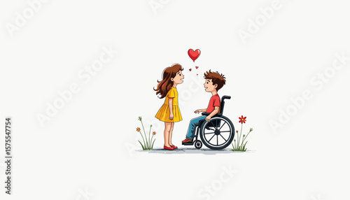 Disabled couple expressing love in a flower-filled field, inclusivity