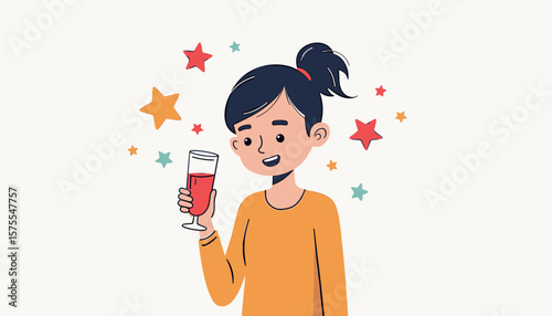 Joyful celebration with drink at vibrant party, festive atmosphere