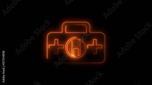 Neon First Aid Kit Icon with H and Cross Symbol on Dark Background, Futuristic Medical Cyber Sign