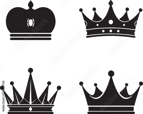 A majestic set of golden crown icons, symbolizing royal authority and wealth