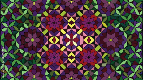 Colorful geometric floral pattern of stained glass style for background designs