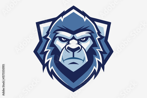Majestic gorilla head encased in a shield displays formidable strength with determined expression