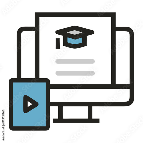 Online learning platform showcasing a computer with educational materials and a video player