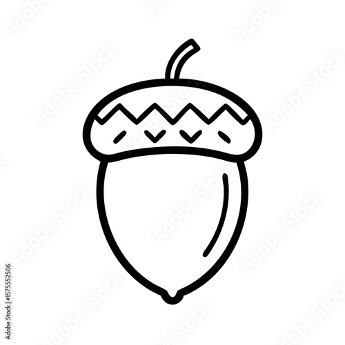 Acorn outline illustration on white for autumn designs. Simple acorn drawing is perfect for seasonal projects. Use minimal acorn design for nature-themed graphics and fall illustrations.
