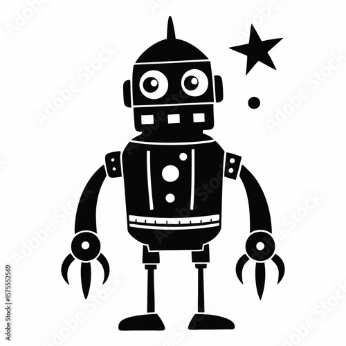 Retro Robot Silhouette with Star   Vintage Robotic Illustration