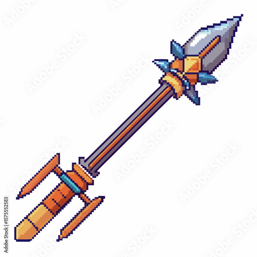 Pixel Art Spear with Ornate Design   Retro Gaming Weapon Illustration
