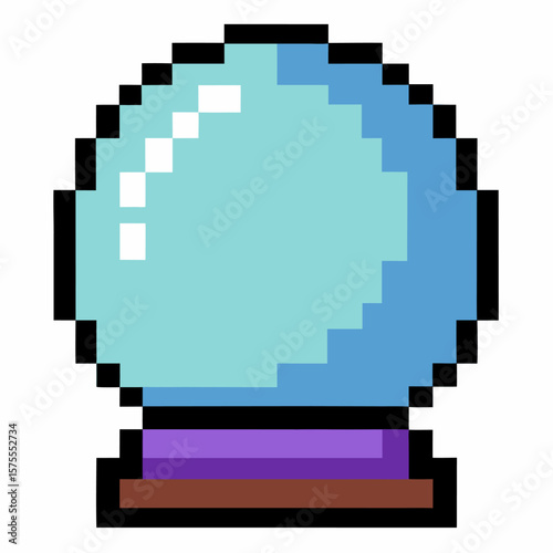 Pixel Art Crystal Ball Illustration   Retro Style Magic Icon in Blue and Purple