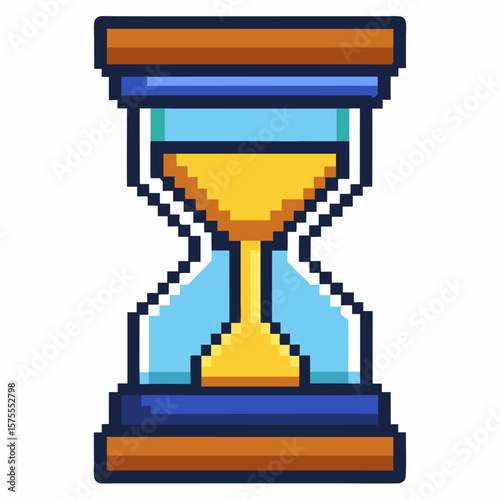 Vintage Pixel Art Hourglass Illustration in Retro 8 Bit Style for Digital Media and Gaming Design