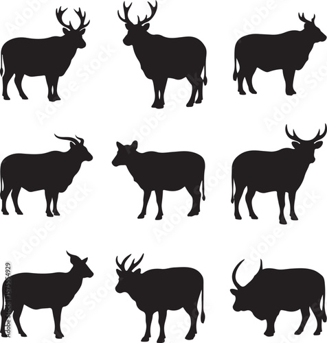 Photography A vector silhouette collection of farm and wild animals including cows, horses,