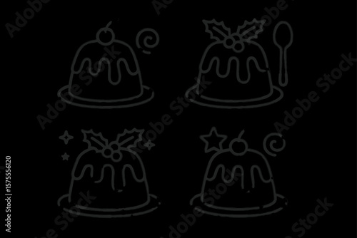 Festive christmas puddings with decorative elements and cutlery