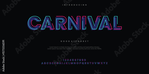 Carnival colorfull Modern minimal abstract alphabet fonts. Typography technology, electronic, movie, digital, music, future, logo creative font. vector illustration