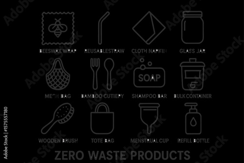 Eco-friendly zero waste products collection featuring reusable items and containers