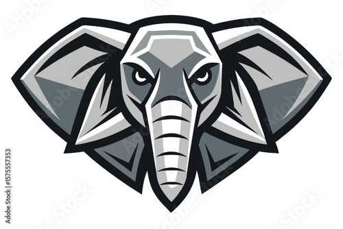 Εκτύπωση καμβά Fierce gray elephant with large ears stares intently ahead in a stylized graphic