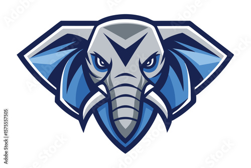 Foto A menacing elephant mascot gazes forward with steely determination in blue and g